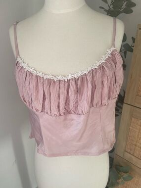 Verge Girl Dusty Pink Ruched Lace-Trim Cami